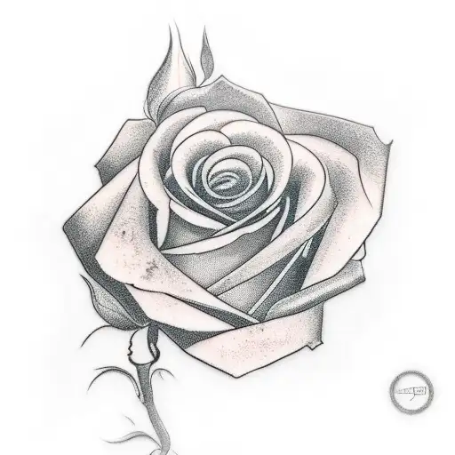Black Rose growing from concrete with a green stem tattoo design idea