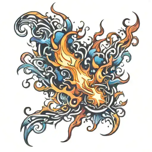 flame tattoo design for man burning hot raging flame single flame multicolour slim tall sleek design colourful masculine tattoo design idea