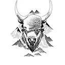bison, mountains, waves, trout tattoo design idea