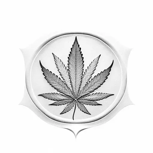 A blackwork tattoo of a cannabis leaf morphing into a fish, symbolizing the client's connection between their love for fishing and cannabis tattoo design idea