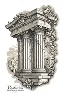 greek column pillar with pathos on top growing down tattoo design idea