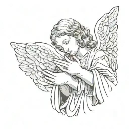 praying hands and angel tattoo design idea