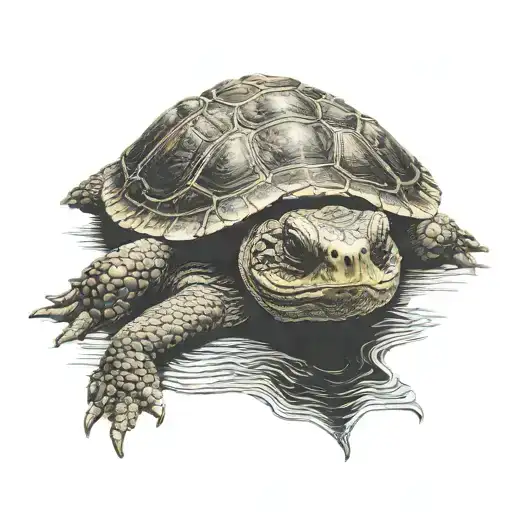 snapping turtle with wife's face made tattoo design idea