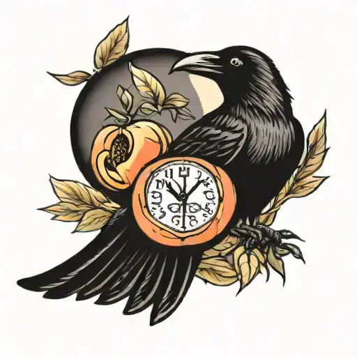 crow and peach time running tattoo design idea
