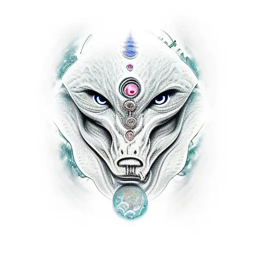 Imaginary, anthropomorphic, cosmic, omnipotent and omniscient god with blurred face tattoo design idea