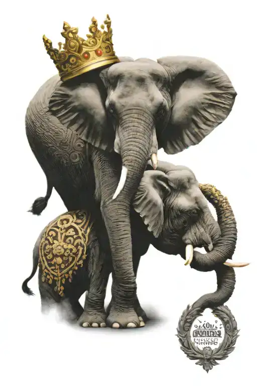 elephant with king's crown tattoo design idea