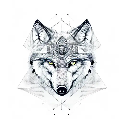 Wolf, elephant, and owl outlines on the edges of a upside down triangle  tattoo design idea