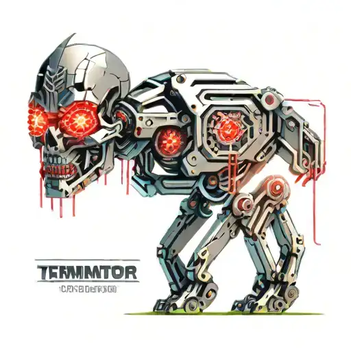 terminator machines with red glowing tattoo design idea