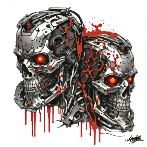 terminator machines with red glowing tattoo design idea