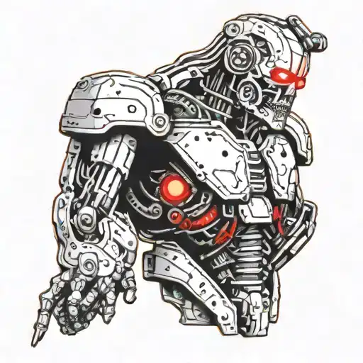 terminator machines with red glowing tattoo design idea