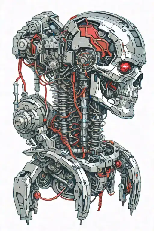 terminator machines with red tattoo design idea