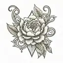 linear tattoo written "blessed" entwined with a star with a peony at the end tattoo design idea