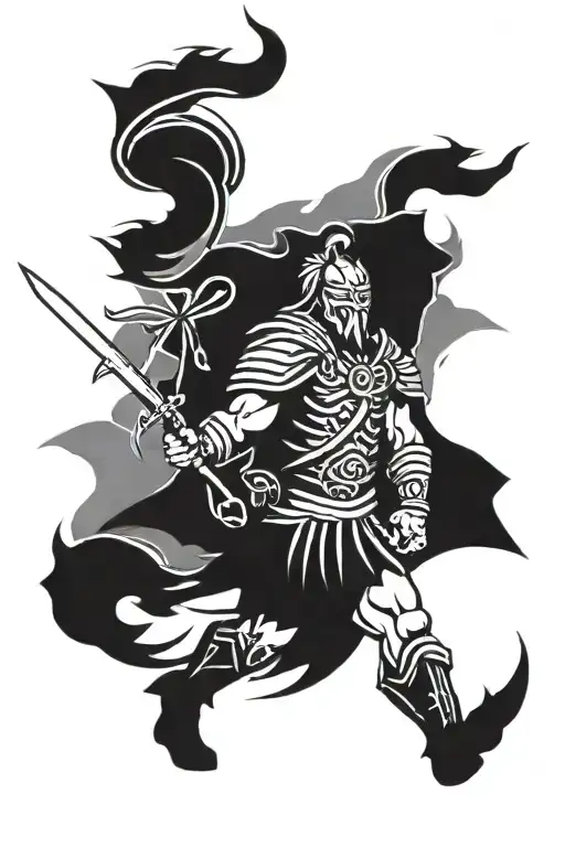 alpha male warrior walking tattoo design idea