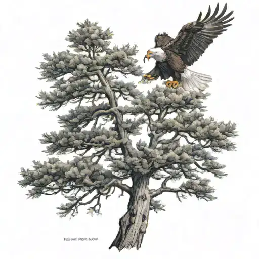 cedar tree with eagle on top tattoo design idea