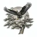 cedar tree with eagle on top tattoo design idea