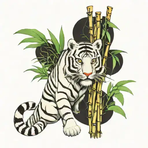 white tiger in bamboo forest tattoo design idea
