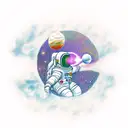 astronaut reaching out for a glowing nug while floating in space tattoo design idea