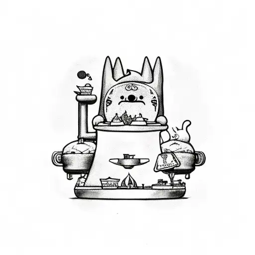 Adventure Time themed tattoo featuring a whimsical bakery scene with a cat as the main character tattoo design idea