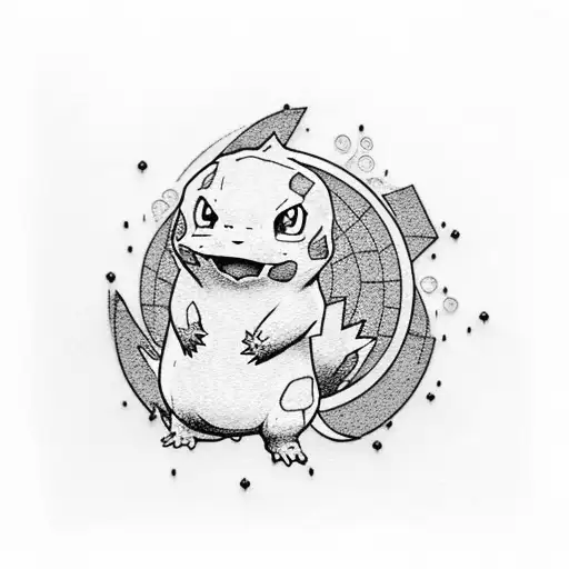 the Pokémon charmander outside a poke ball playing game boy  tattoo design idea
