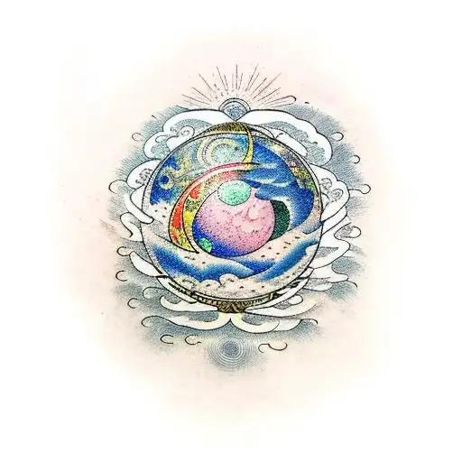 Mary holding a celestial sphere tattoo design idea