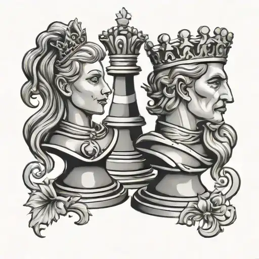 chess king and queen chess piece tattoo design idea