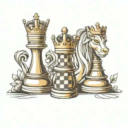 chess king and queen chess piece tattoo design idea
