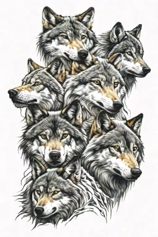 5 wolves  tattoo design idea
