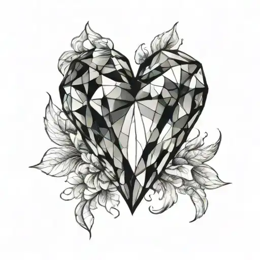 black faceted heart shaped gem stone tattoo design idea