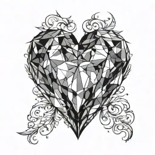 black faceted heart shaped gem stone tattoo design idea