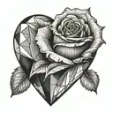 rose reflected in a black faceted heart shaped gem stone tattoo design idea
