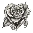 rose reflected in a black faceted heart shaped gem stone tattoo design idea