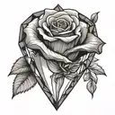 rose reflected in a black faceted heart shaped gem stone tattoo design idea