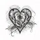 black faceted heart shaped gem stone on red rose tattoo design idea
