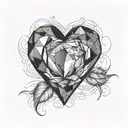 black faceted heart shaped gem stone on red rose tattoo design idea