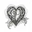 black faceted heart shaped gem stone on red rose tattoo design idea