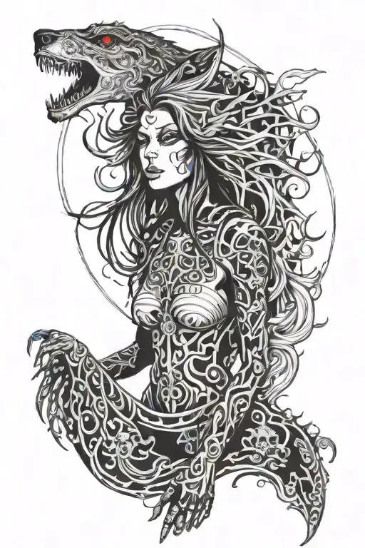 skinwalker woman tattoo design idea