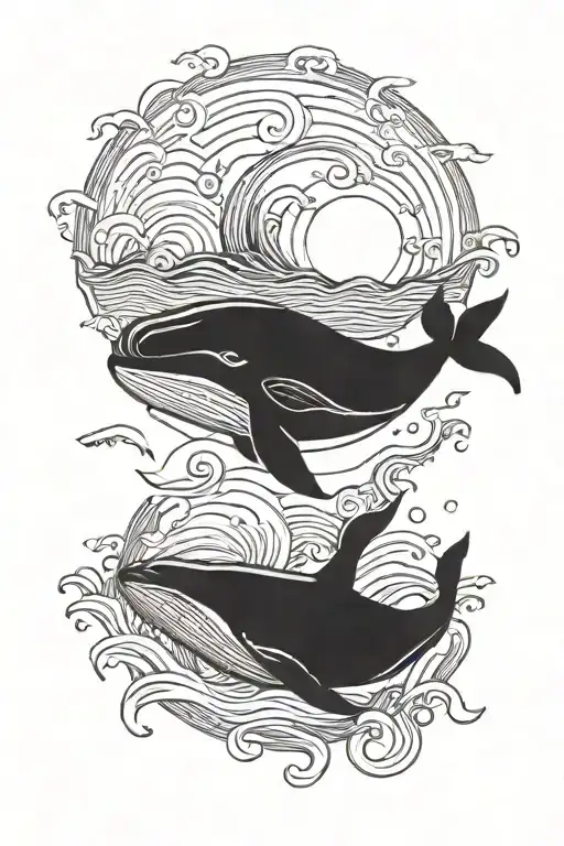 humoback whale jumping tattoo design idea