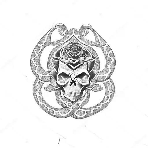 SKULL, SERPENT, ROSE tattoo design idea