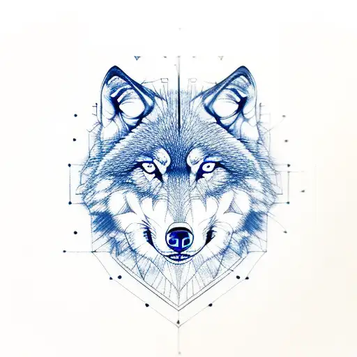 Wolf blue eyes compass red tattoo design idea