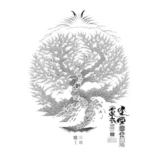 The fiery tree, which is the music note of Owaizan, which is rooted in the heart and brain tattoo design idea