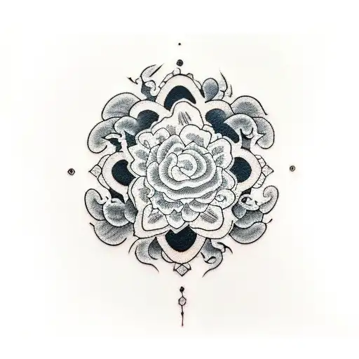 A black-grey tattoo of a Japanese shinigami  tattoo design idea