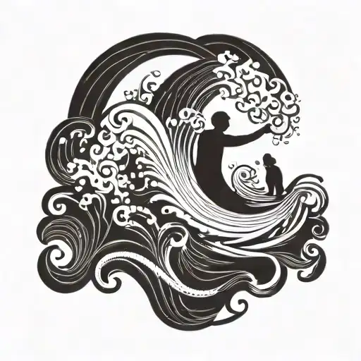 A wave pattern incorporating the silhouette of a social worker helping people, symbolizing unity and support tattoo design idea