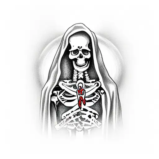Skeleton Virgin Mary in front of Cross tattoo design idea