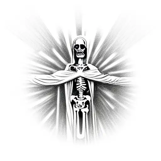 Skeleton Virgin Mary in front of Cross tattoo design idea