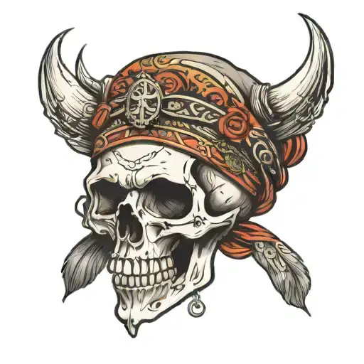 skull with bandana and earrings tattoo design idea