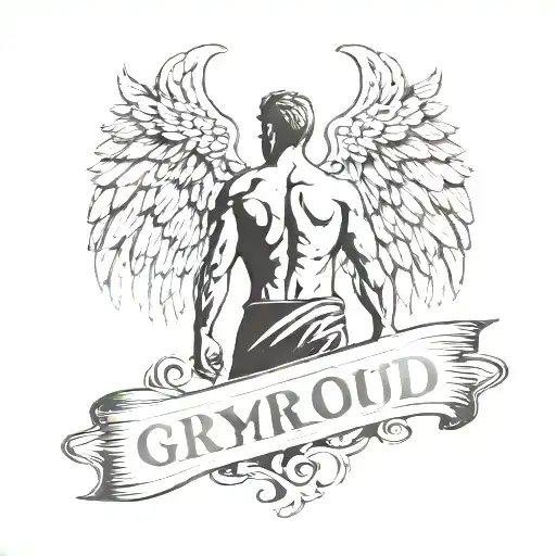 gym and word proud with greek god back with wings tattoo design idea