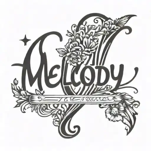 simple lettering the name “Melody” with Roman numerals of the date march 12th 2020 tattoo design idea