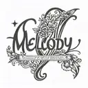 simple lettering the name “Melody” with Roman numerals of the date march 12th 2020 tattoo design idea