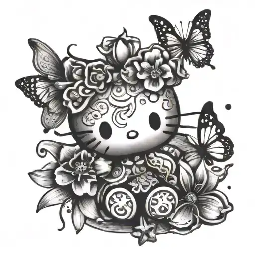 sanrio hellokitty with lily flowers butterflies stars sparkles hearts cute tattoo design idea