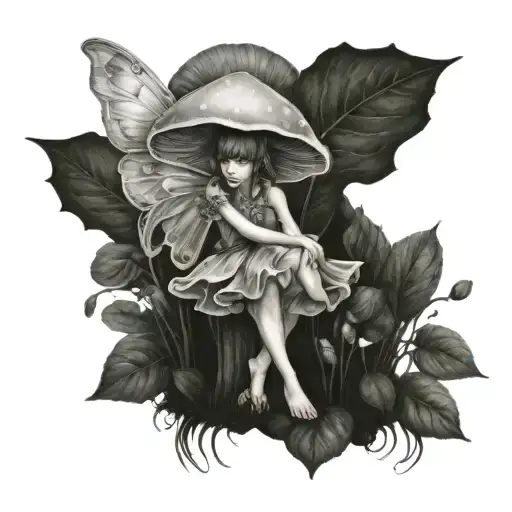 mushroom fairy tattoo design idea